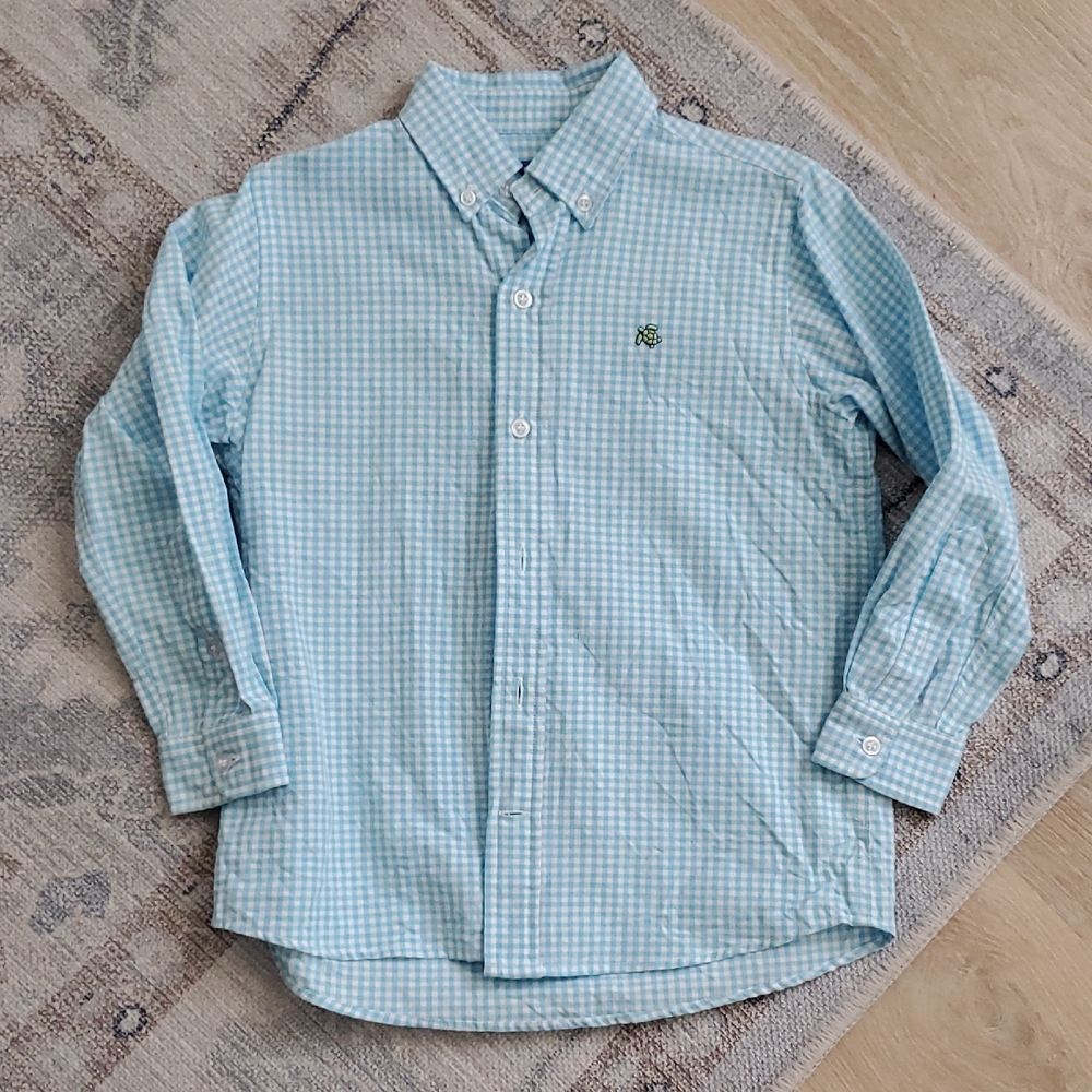 J. Bailey Boys Roscoe Button Down Shirt light blue check Gingham Top Sz6